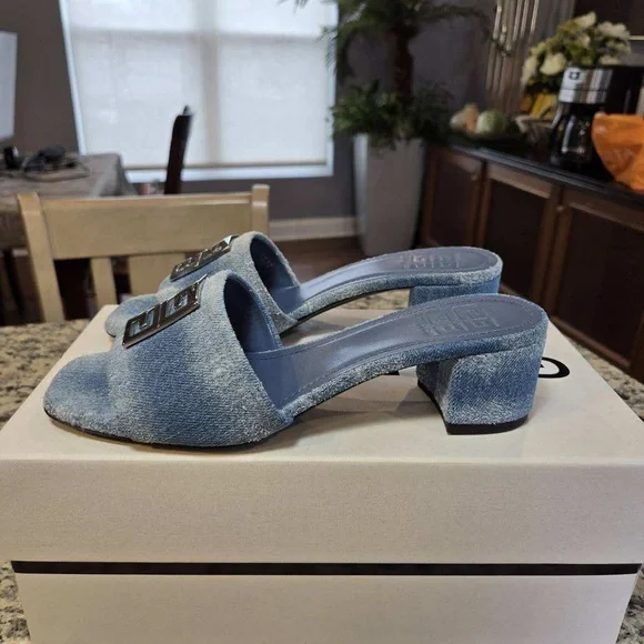 NEW Givenchy Distressed Denim Slides Size 39 45mm Heels - Picture 5 of 11